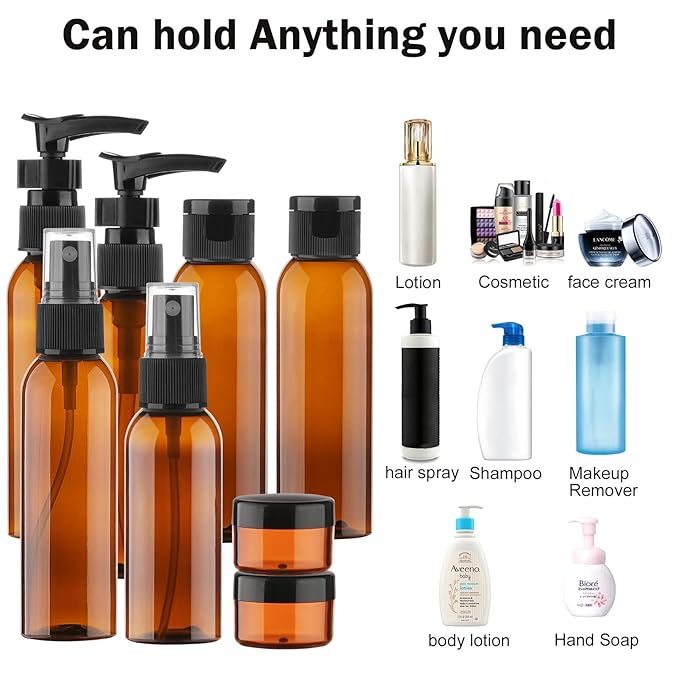 Cosywell Travel Size Bottles for Toiletries 15 2oz Pack TSA Approved Toiletry Bottles Leak Proof Travel Kit for Women Men TSA Clear Toiletry Bag Shampoo Lotion Skincare Cosmetic Container（Brown）