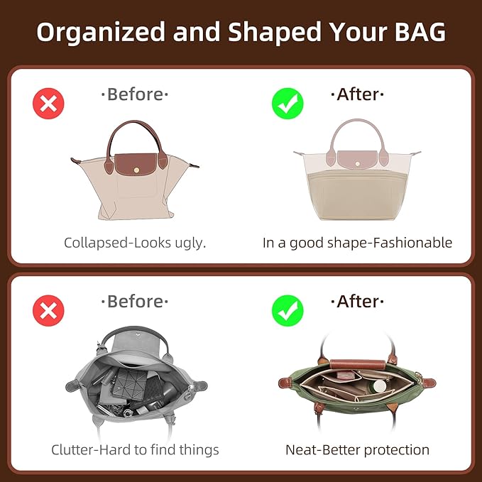 Doxo Longchamp Purse Organizer Insert Large Compatible with Le Pliage L Handbags Tote(Large,Beige)