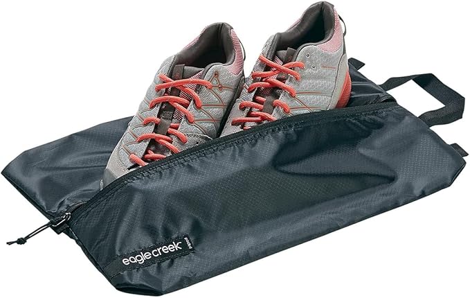 Eagle Creek Pack-It Isolate Shoe Bags for Travel - Ultra-Lightweight, Durable, Water-Resistant Ripstop Fabric with Self-Repairing Zipper and Easy Top Handle, Black