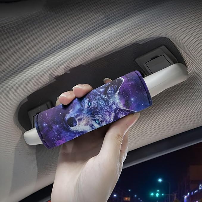 BIGCARJOB Animal Purple Wolf Luggage Handle Cover Set of 2 Pcs Wolf Print Suitcase Handle Sleeve Door Handle Wraps Travel Accessories Gifts