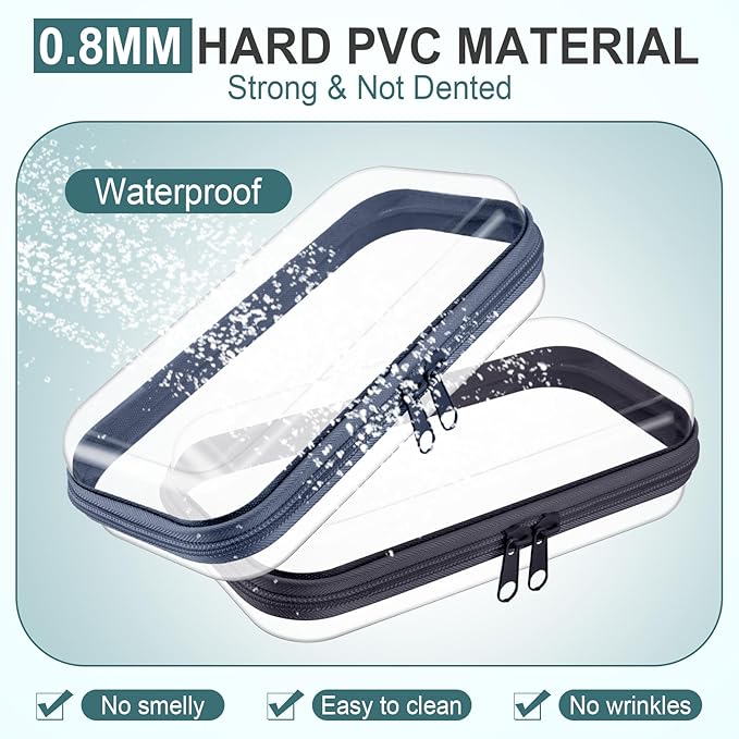 Sanwuta 6 Pcs Clear Hard Zipper Case Plastic Zipper Pouches Transparent Makeup Bag Pencil Case Pouches Toiletry Diaper Bag for Travel Toy Storage Organizer Bins(Blue-green,7.48 x 3.94 x 2 Inch)