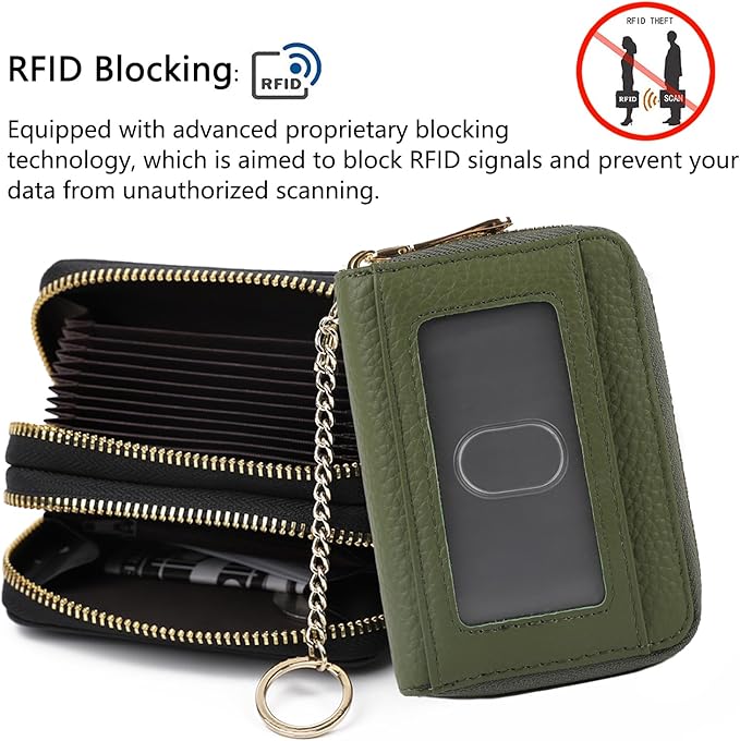 imeetu RFID Credit Card Holder, Small Leather Zipper Card Case Wallet for Women