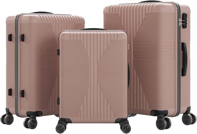 Karl home Luggage Sets 3 Piece, PP Hard Case Suitcase Set with Built-in Lock Spinner Wheels, Lightweight Durable Carry on Luggage for Business Travel - Rose Gold (20"/24"/28")