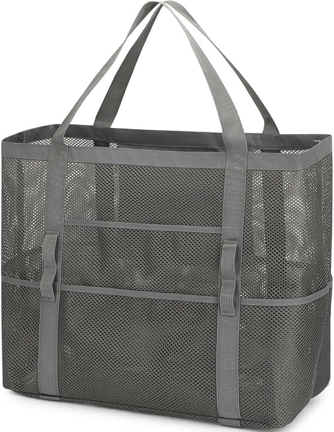 Fammart Mesh Beach Bag, Large Beach Tote with Zipper Pocket, Toys Pool Bag for Family Travel Vacation Cruise Essentials