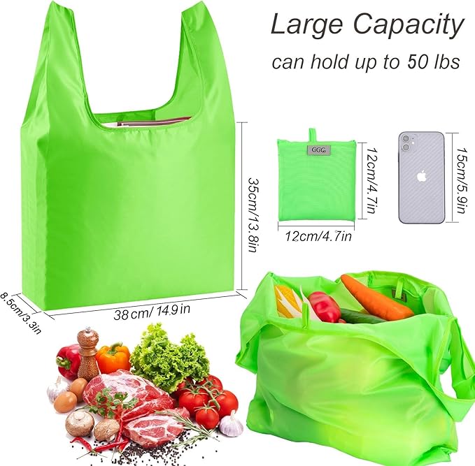 Large Reusable Bags Shopping Washable Foldable 6 Pack Grocery Bags Heavy Duty Lightweight Folding Gift Tote Bag Durable Polyester Color