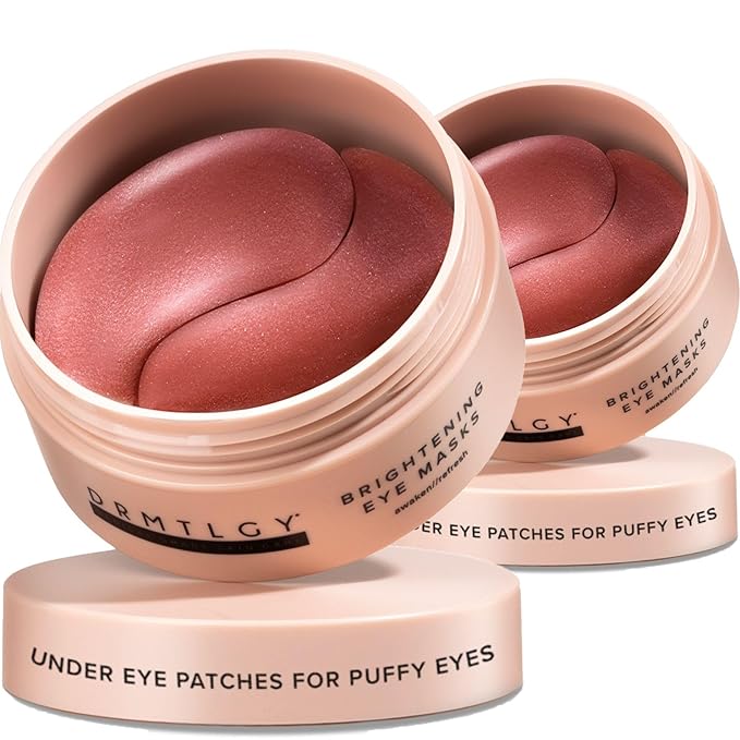 DRMTLGY Brightening Eye Masks – Biodegradable Hydrogel Under Eye Patches with Caffeine, Peptides, Hyaluronic Acid & Niacinamide – Depuff, Hydrate & Smooth Dark Circles – 2 Pack (60 Count Each)