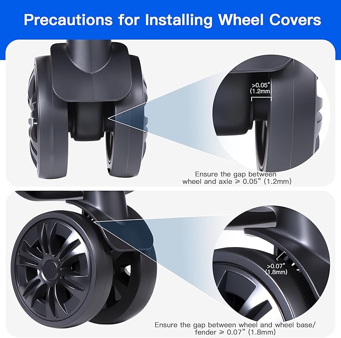 8PCS Luggage Wheel Covers for Spinner Wheels, Silicone Suitcase Wheel Protectors, Wear-Resistant & Anti-Noise, Fits 2–2.4 Inch Wheels (Black)