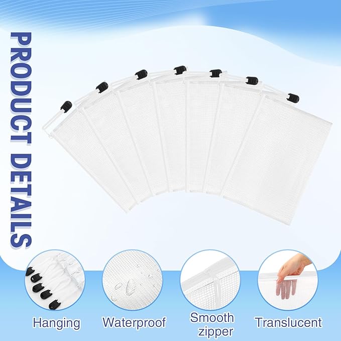 Jetec 32 Pcs Mesh Zipper Bags Toy Storage Bikini Organizer Bag Bolsas Para Guardar Trajes De Bano Waterproof Zipper Reusable Pouch Puzzle Multipurpose for Storage Office(White,7.5 x 5 Inch)
