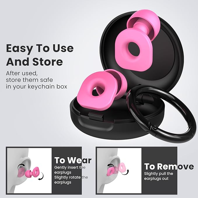 2 Pairs of Earplugs for Sleeping,Reusable Hearing Protection Ear Plugs with 8 Pairs Ear Tips & One Connector Cord,Soft Earplugs for Noise Reduction,Concert,Musician & Work - 25dB-30dB