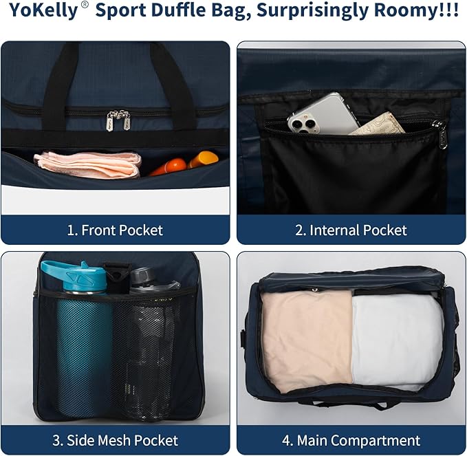 Gym Bag 20 inch Sport Duffle Bag for Men - 40L Weekender Duffel Bag for Travel - Navy Blue