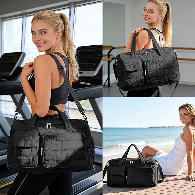 Small Gym Bag for Women, Travel Duffle Bag Carry On Weekender Bag with Shoe Compartment