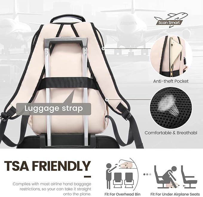 LOVEVOOK Laptop Backpack for Women 17.3 inch,Cute Womens Travel Backpack Purse,Professional Laptop Computer Bag,Waterproof Work Business College Teacher Bags Carry on Backpack with USB Port,Nude