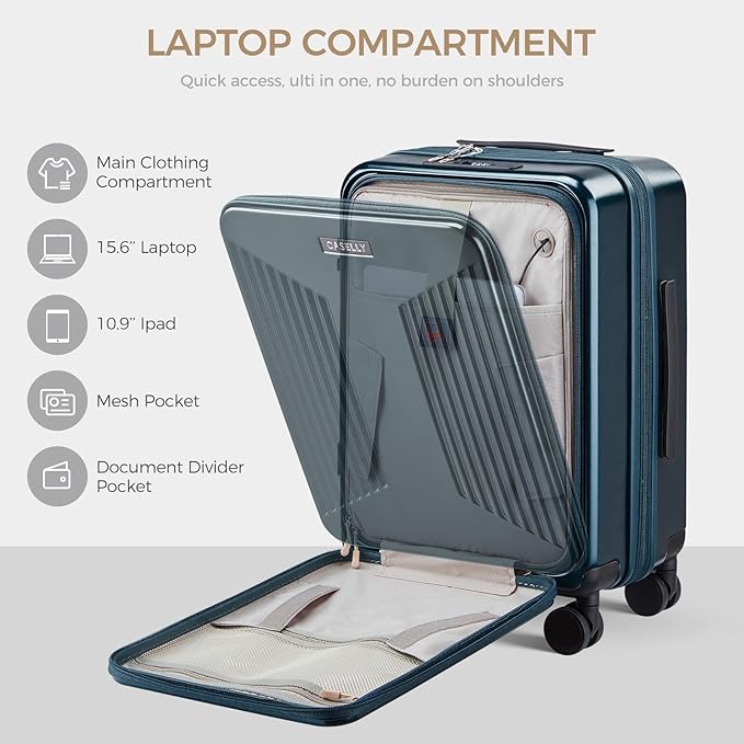 Carry on Luggage Top opening Suitcases, Expandable with Cup Holder and USB Charging Port,Lightweight with Front Pocket Rolling Suitcases with Spinner Wheels