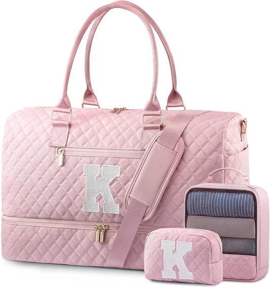 LOVEVOOK Travel Duffle Bag for Women, Weekender Overnight Bag with Shoe Compartment, Carry on Bag with Toiletry Bag, Gym Duffel Bag with Wet Pocket, Hospital Bags for Labor and Delivery 3 Pcs Set