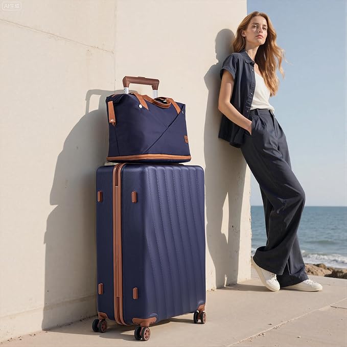 Luggage Sets 5 Piece Suitcases with Wheels,ABS Hard Case Suitcases with Spinner Wheels,Durable Travel Luggage(Purple, 5 Piece Set(20"/24"/28"))