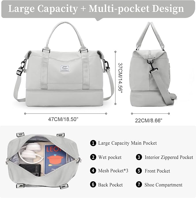 Weekender Bags for Women,Personal Item Travel Bag with Shoes Compartment,Overnight Travel Duffel Bag with Toiletry Bag