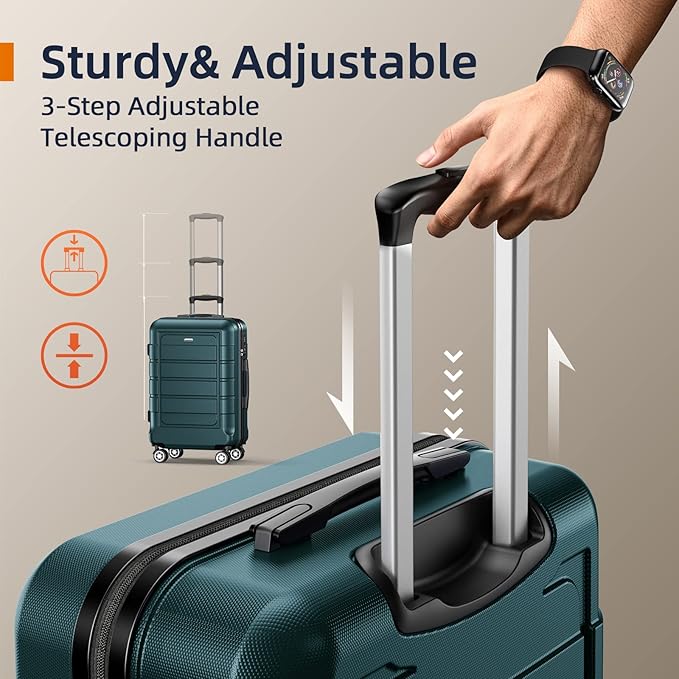SHOWKOO Luggage Sets Expandable 100% PC Suitcase Double Wheels TSA Lock 3PC (ArmyGreen)