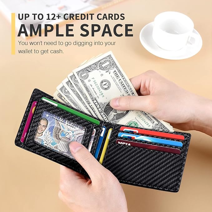 RUNBOX Wallet for Men Slim 11 Credit Card Holder Slots Leather RFID Blocking Small Thin Men's Wallet Bifold Minimalist Front Pocket Large Capacity Gift Box