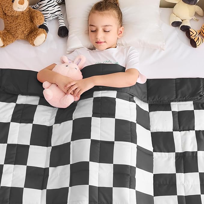 yescool Black Checkered Weighted Blanket 3 Pounds Plaid Weighted Throw Blanket, Heavy Blanket for Sleeping, Tartan Bed Blanket Gifts for 20-40lbs, 36"x48"