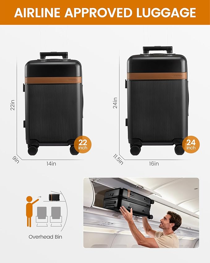 LOVEVOOK Hard Shell Carry On Luggage 22x14x9 Airline Approved with Removable Lining,22 Inch Carry On Suitcase with Spinner Wheel TSA Lock,Lightweight Checked Luggage for Men Women Travel Business Trip