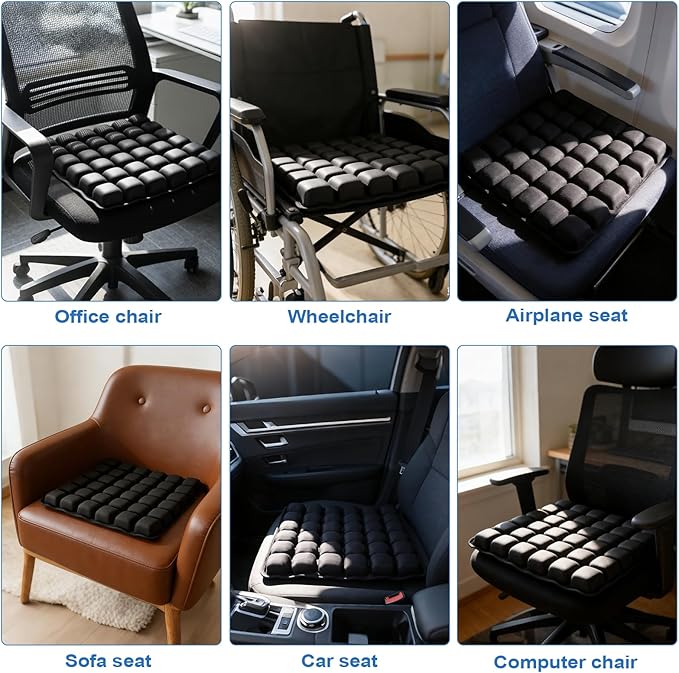 Portable Inflatable Seat Cushion, Airplane Travel Cushion Kit with Storage Pouch, Eye Mask & Earplugs, Fits Airplane Seat/Car/Office/Chairs (36 Air Cells)