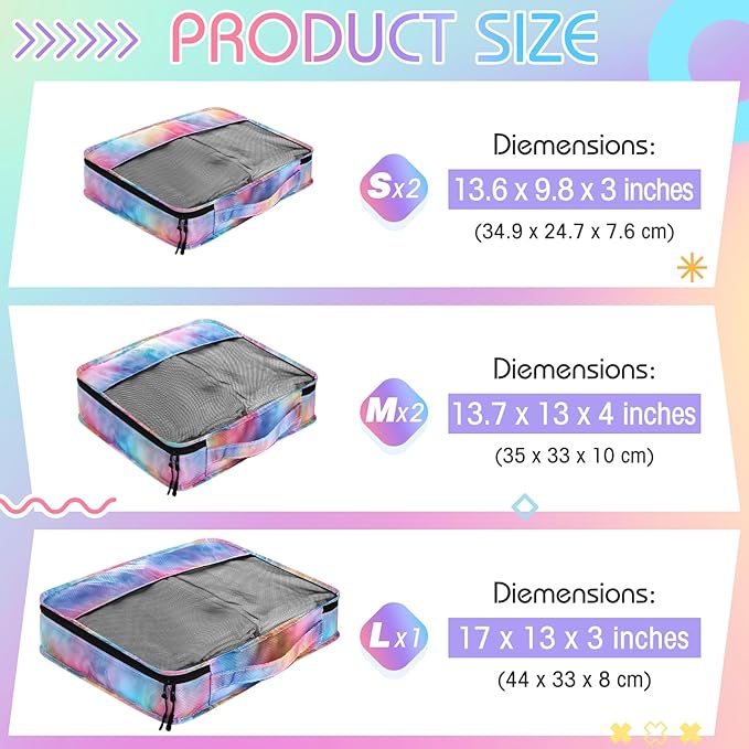 5 Pcs Packing Cubes for Suitcase Large Travel Cubes Carry on Luggage Organizer Bags for Clothes Accessories (Mixed,Watercolor)
