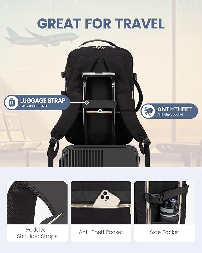 LOVEVOOK Travel Backpack for Women & Men 40L,Airline Approved Carry On Backpack Travel Essentials,TSA Carry on Luggage,Waterproof Personal Item Travel Bag,Suitcase with 3 Packing Cubes,Black-Grey