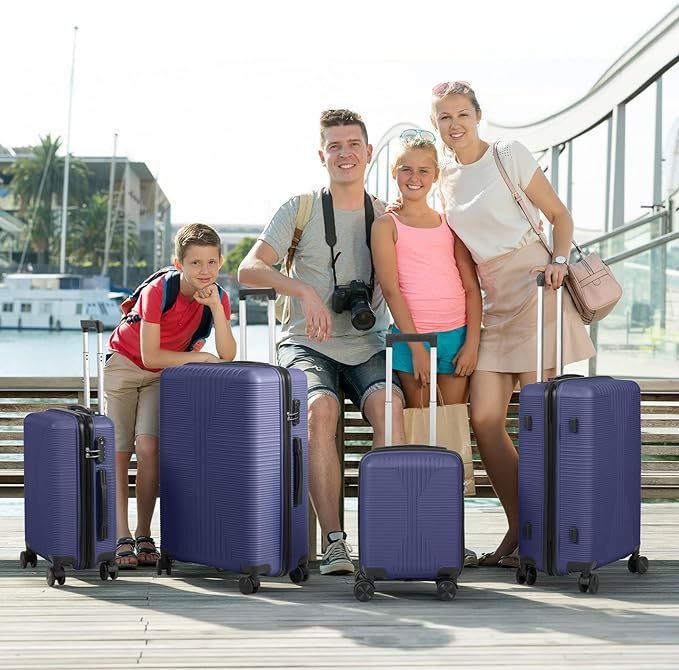 Karl home Luggage Sets 4 Piece, PP Hard Case Suitcase Set with Built-in Lock Spinner Wheels, Lightweight Durable Carry on Luggage for Business Travel - Blue (16/20/24/28")