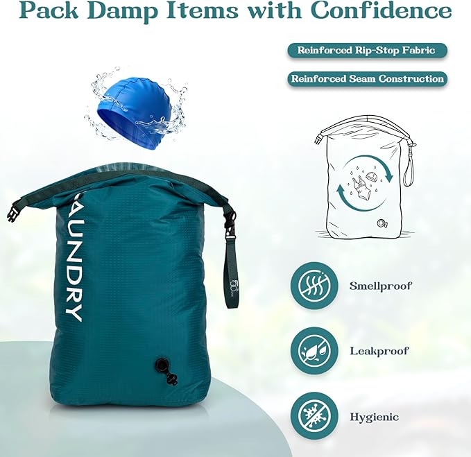 Travel Laundry Bag, Vacuum Compression Dirty Clothes Travel Bag, Waterproof Wet/Dry Space-Saving Laundry Storage Organizer, Smell Proof Storage Bag for Clothing, Swimming, Yoga, Gym, Camping