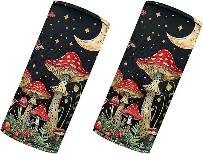 BIGCARJOB Mushroom Luggage Handle Cover Set Moon Star Mushroom Suitcase Handle Cover Trolley Case Grip Personalized Luggage Tags Replacement