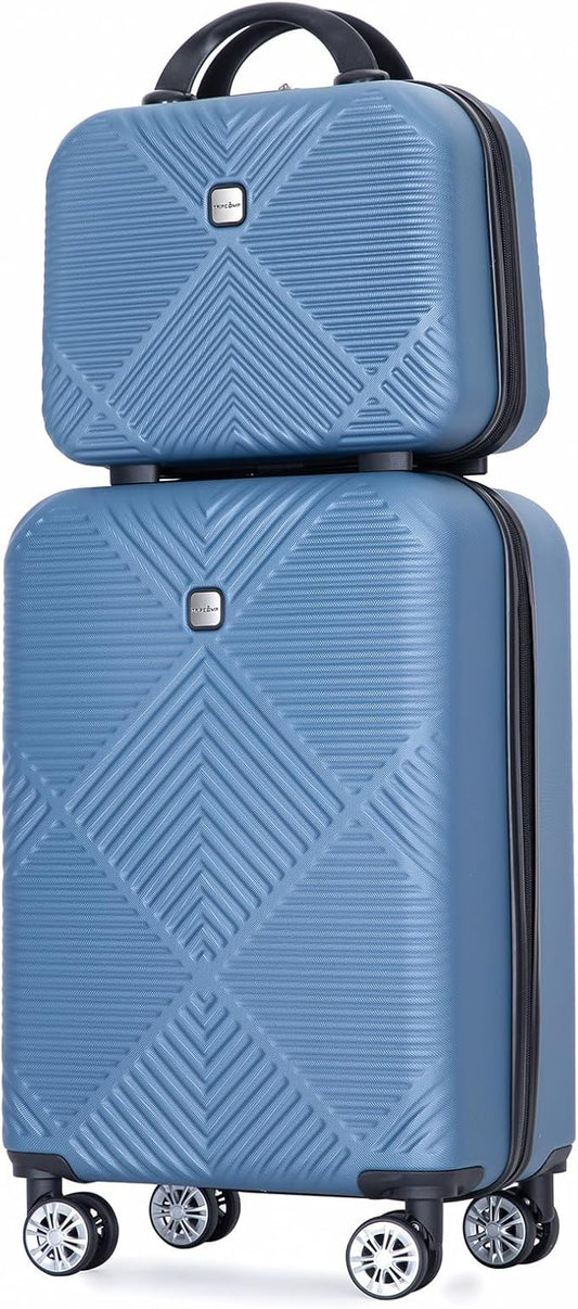 2 Piece Carry on Luggage Set, Airline Approved 20 Inch Luggage with Cosmetic Case HardShell Suitcase with Spinner Wheels, Lightweight Durable Hardside Suitcases Set, Blue