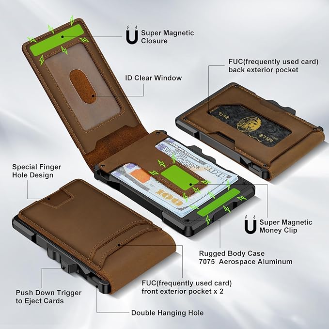 furid Genuine Leather Wallet for Men: Slim RFID Minimalist Wallets with Money Clip - Smart Pop Up Credit Card Holder for Front Pocket - Gifts for Husband Father on Birthday Anniversary