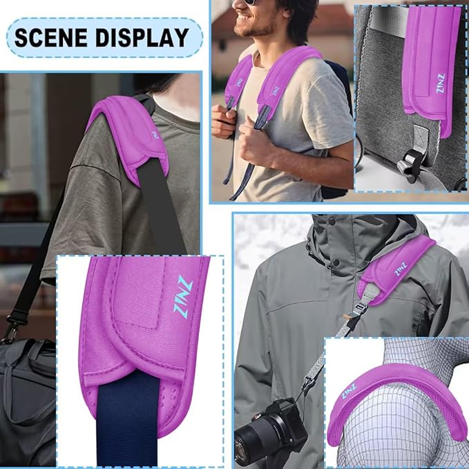 ZINZ 2-Pack Universal Shoulder Pad with Ultra thick Cushion for Bag Luggage Bag Crossbody, Plus Long & Anti-Slip & Breathable,Purple-2Pack