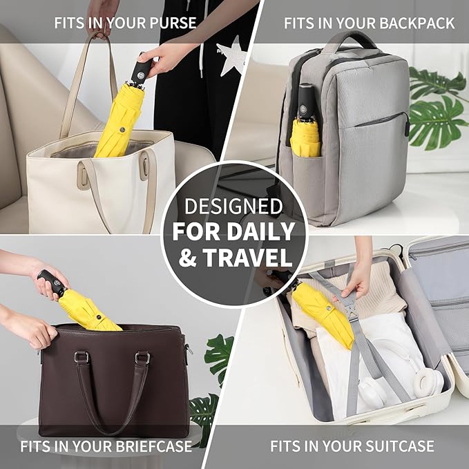 Anntrue Windproof Travel Umbrella, Auto Open Close Lightweight Compact Portable Backpack Folding Umbrella, Perfect for Car, Purse, Men and Women(Yellow)
