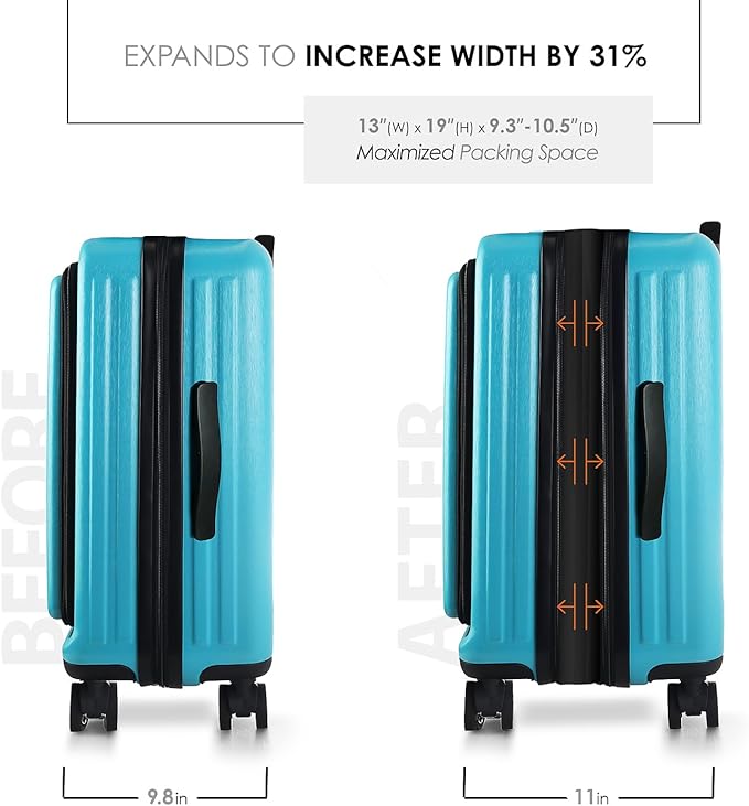 20 Inch Carry On Luggage 22x14x9 Airline Approved, Carry On Suitcase with Wheels, Hard-shell Carry-on Luggage, Durable Luggage Carry-On, Teal Small Suitcase with Cosmetic Case