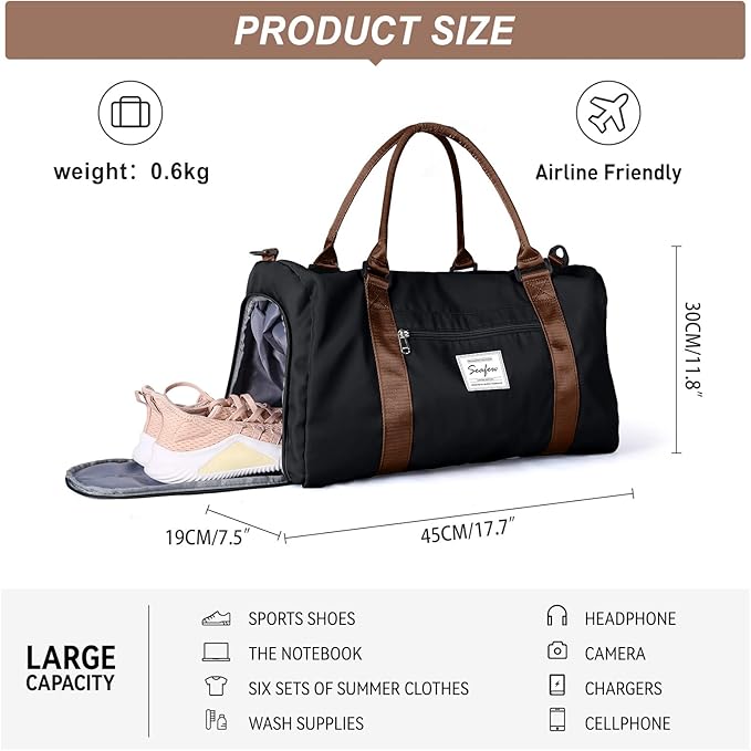 Weekender Duffel Bags for Women & Men - Airplane Travel Totes with Wet Pocket & Shoe Compartment - Labor & Delivery Hospital Bag