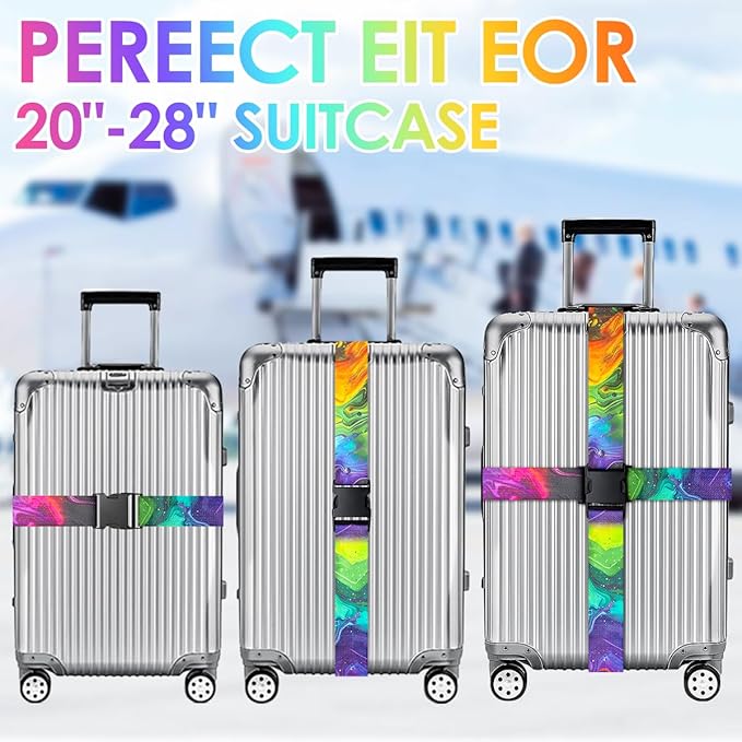Gutsdoor Luggage Straps for Suitcases Adjustable Travel Belt, Connector Holds Suitcase Bright Colorful Identifiers Travel Bag Accessories (Purple Green)
