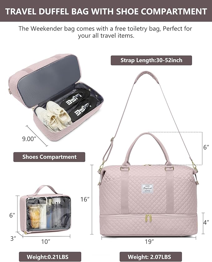 Women Weekender Travel Duffle Bag: Travel Duffel Overnight Bags with Shoe Compartment Large Carry on Tote Bag Toiletry Bag Weekend Yoga Gym Hospital Bags for Labor and Delivery with Wet Pocket
