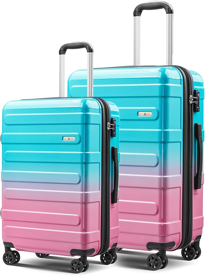 Tolino Luggage 2 Piece（20in/24inch Expandable Luggage Hardshell PC+ABS Leopard Suitcase with Spinner Wheels TSA Lock, Lightweight Rolling Suitcase for Women