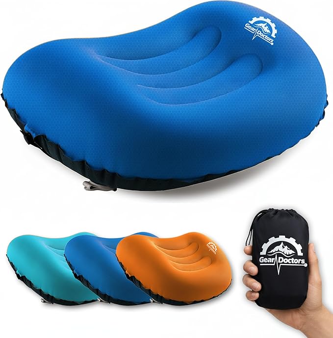 Gear Doctors 3.5oz Compact Ultralight Inflatable Camping Pillow —Inflatable Camp Pillow —Backpacking Pillows Ultralight—Camping Pillows for Sleeping, Hiking, Travel, Beach, Office, Neck, Lumper [Blue]