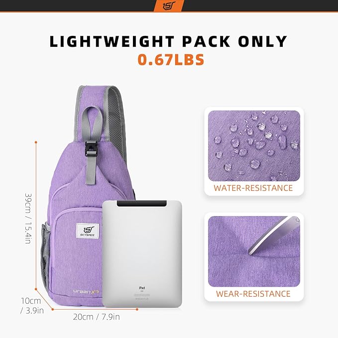 SKYSPER Sling Bag RFID Crossbody Sling Backpack Cross Body Shoulder Bag Travel Hiking Daypack for Women Men(Purple)