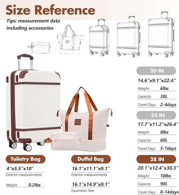 Merax 28 Inch Checked Luggage, Expandable Suitcase with Spinner Wheels, Hard Shell Vintage Luggage Set with TSA Lock(White)