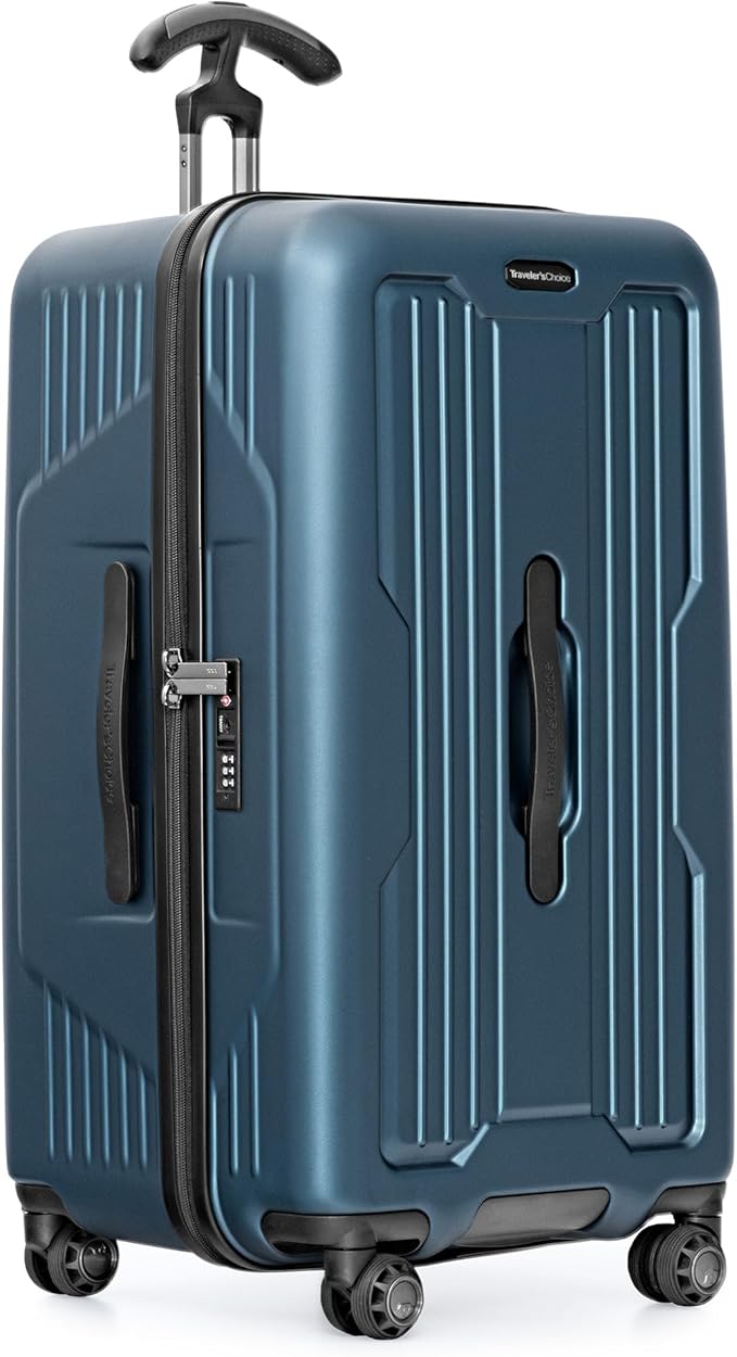 Traveler's Choice Ultimax II Polycarbonate Hardside Luggage with Spinner Wheels, Matte Navy, 28-Inch Medium Trunk