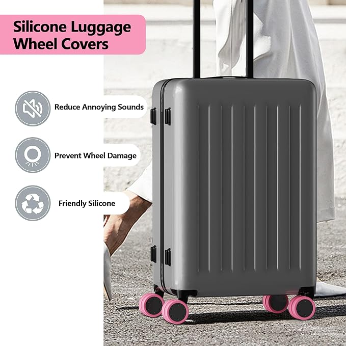 AWINNER 8 Pack Luggage Wheels Covers - Silicone Luggage Wheel Protector Covers for most 8 Spinner Wheel Suitcases or Office Chair Caster,Durable,Mute and Shock Absorption (Pink)