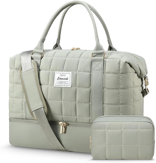 LOVEVOOK Travel Duffle Bag with Shoe Compartments - Carry on Overnight Bag & Weekender Bags for Women, Yoga Gym Bag with Wet Pocket, 2Pcs Set