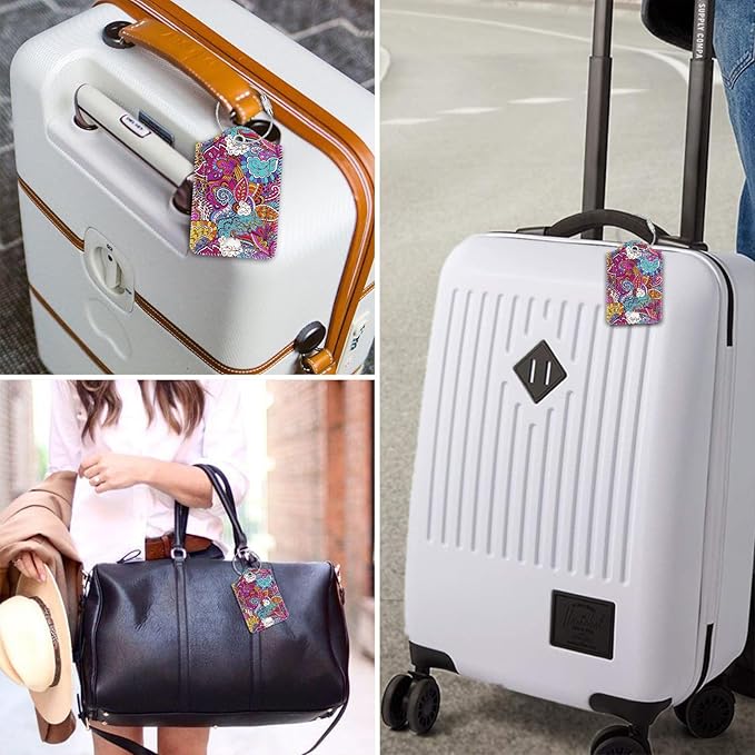 Fintie Luggage Tags, Privacy Cover ID Label with Stainless Steel Loop and Address Card for Travel Bag Suitcase, Peacock Flower (2 Piece)