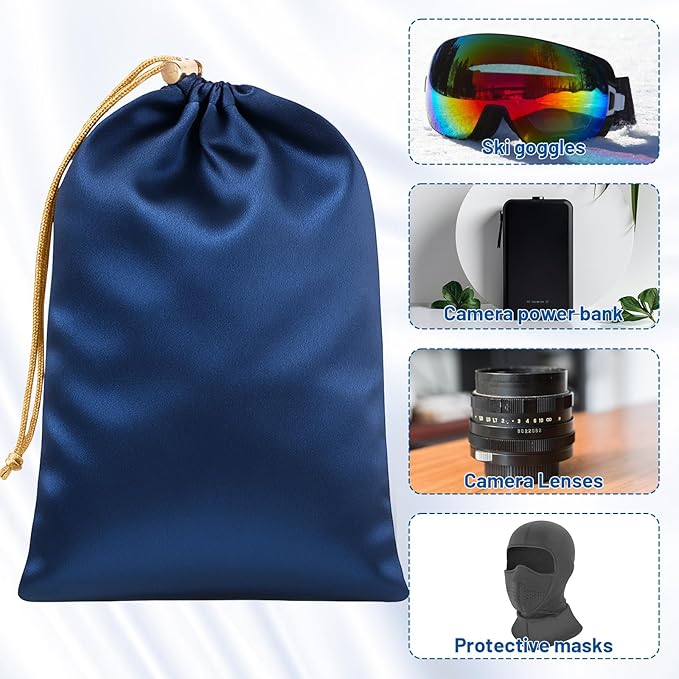 Adult Toy Storage Bags, 6 Pcs Quality Satin Silk Drawstring Pouch Adjustable Microfiber Toy Organizer Bags Gift Bags Foldable Ditty Bag for Women Men Toy Underwear Sunglasses Cosmetic, 3 Sizes (Blue)