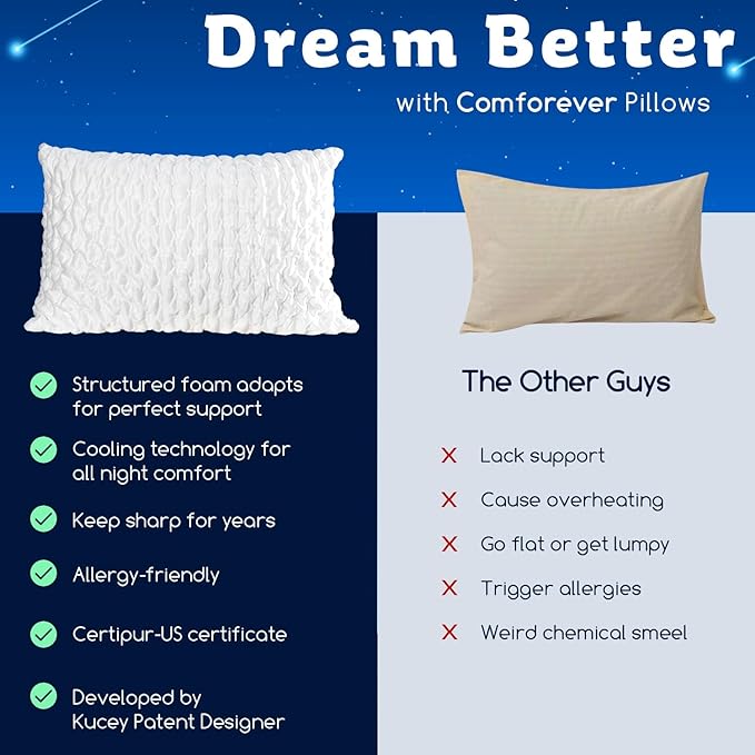 Cooling Side Sleeper Pillow for Adults, Firm Bed Pillow for Side Sleepers Neck and Shoulder Pain, Luxury Shredded Memory Foam Pillow Set of 1- Adjustable King Size- Washable Cover Original White