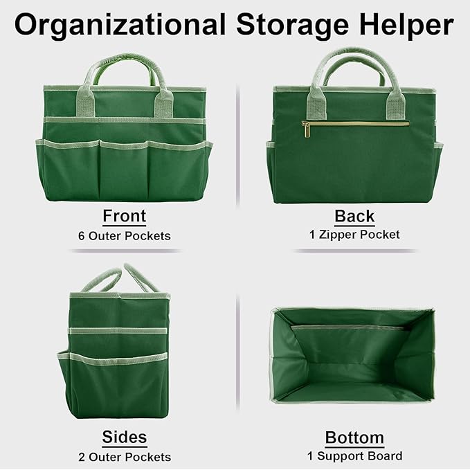Cupohus Art Organizer Craft Storage Tote Bag with Pockets and Handles, Oxford Fabric Carrying Caddy for Teacher, Officer, Artist, Traveler, and more –Green