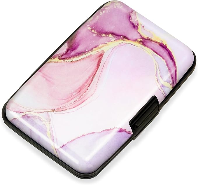 Mayski Credit Card Holder, RFID Blocking, Aluminum Alloy Hard Case, Small Mini Business Metal Wallet for Women Men, Pink Marble